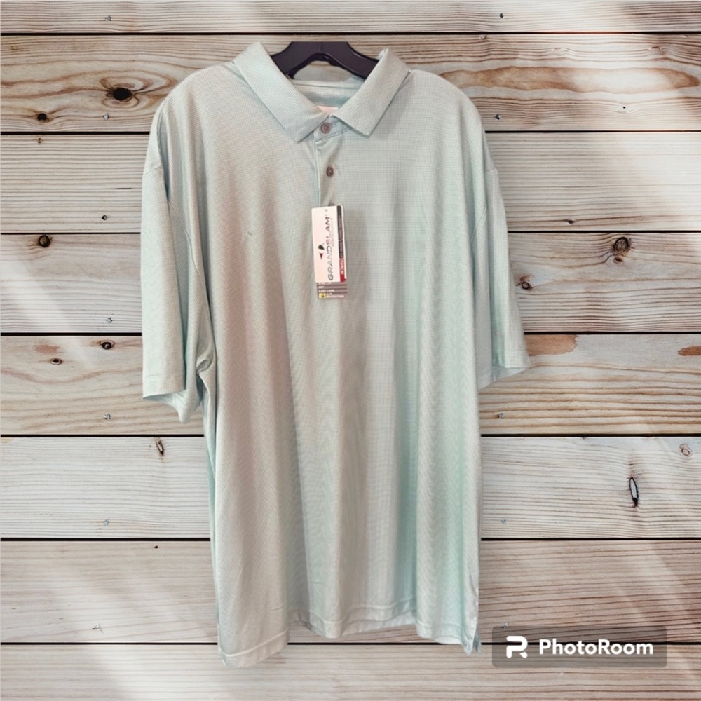 Men’s‎ GrandSlam Heathered Mini-Plaid Printed Golf Polo XXL Green Ash *Flaw*